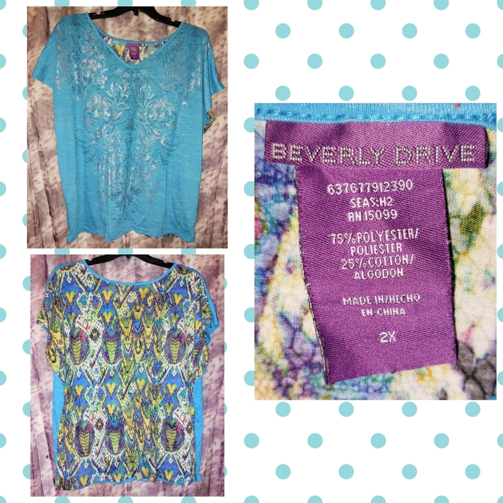 Beverly Drive brand Multiclr Filigree & Snake Prints 2 Sided Knit Top 2X(16/18)